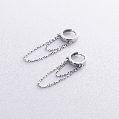 Серебряные серьги - кольца с цепочками 7072