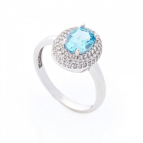 Золотое кольцо с голубым топазом и фианитами от ювелирного магазина Оникс
