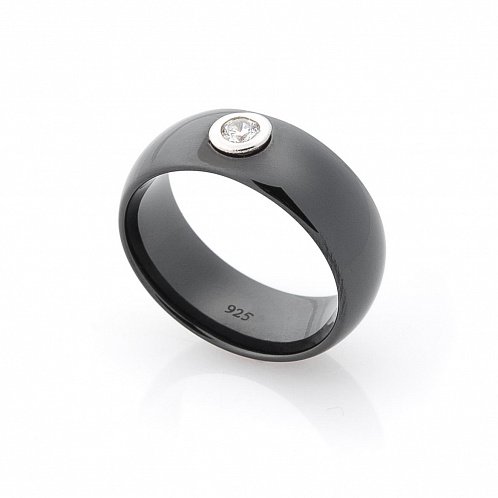 Керамическое кольцо с серебряной вставкой и фианитами 3 от ювелирного магазина Оникс
