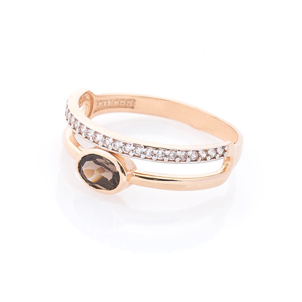 Золотое кольцо (дымчатый кварц фианиты) от ювелирного магазина Оникс