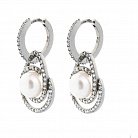 Срібні сережки з культ. прісн. перлами і фіанітами 12727 от ювелирного магазина Оникс - 1
