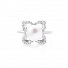 Срібний перстень "Клевер" з культ. прісн. перлами і фіанітами 111788 от ювелирного магазина Оникс - 2