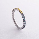 Золота каблучка з доріжкою каменів (сині та жовті діаманти) кб0507di от ювелирного магазина Оникс