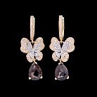 Золоті сережки "Метелики" з димч. кварцом і фіанітами с03898 от ювелирного магазина Оникс - 1