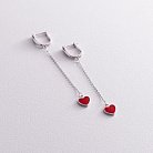 Серебряные серьги "Сердечки" на цепочке (эмаль) 122304 от ювелирного магазина Оникс