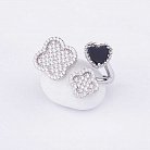 Срібний перстень "Серце і клевер" з оніксом і фіанітами 111770 от ювелирного магазина Оникс