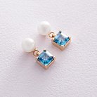 Золоті сережки - пусети "Альма" (блакитні фіаніти, перли) с08253 от ювелирного магазина Оникс