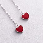 Срібні сережки "Сердечки" на ланцюжку (емаль) 122304 от ювелирного магазина Оникс - 3