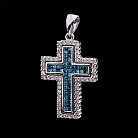 Золотой крестик с белыми и голубыми бриллиантами пм0338 от ювелирного магазина Оникс - 1