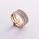 Золотое тройное кольцо з фианитами к02639 от ювелирного магазина Оникс