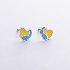 Серьги - пусеты "Украинское сердце" в серебре (голубая и желтая эмаль) 1018 от ювелирного магазина Оникс