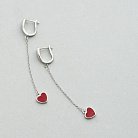 Срібні сережки "Сердечки" на ланцюжку (емаль) 122304 от ювелирного магазина Оникс - 4