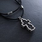 Мужской православный серебряный крест из эбенового дерева на шнурке 181263 от ювелирного магазина Оникс - 1