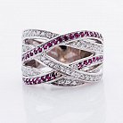 Золотое кольцо с белыми и фиолетовыми фианитами к00001ж от ювелирного магазина Оникс - 2