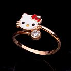 Золотое детское кольцо "Hello kitty" (эмаль, фианиты) к03695 от ювелирного магазина Оникс - 2