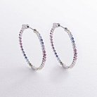 Серебряные серьги - кольца с разноцветными фианитами 123304 от ювелирного магазина Оникс