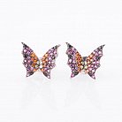 Серебряные серьги бабочки с цветными фианитами 122040 от ювелирного магазина Оникс