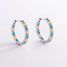 Срібні сережки - кільця з блакитними і жовтими фіанітами OR126610 от ювелирного магазина Оникс