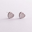 Серебряные серьги - пусеты "Сердечка" с фианитами 121661 от ювелирного магазина Оникс
