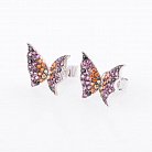 Серебряные серьги бабочки с цветными фианитами 122040 от ювелирного магазина Оникс - 1