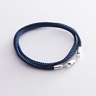 Шелковый синий шнурок с гладкой серебряной застежкой (2мм) 18496 от ювелирного магазина Оникс
